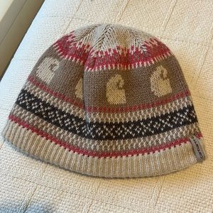 Pink brown plaid carhart winter beanie hat
